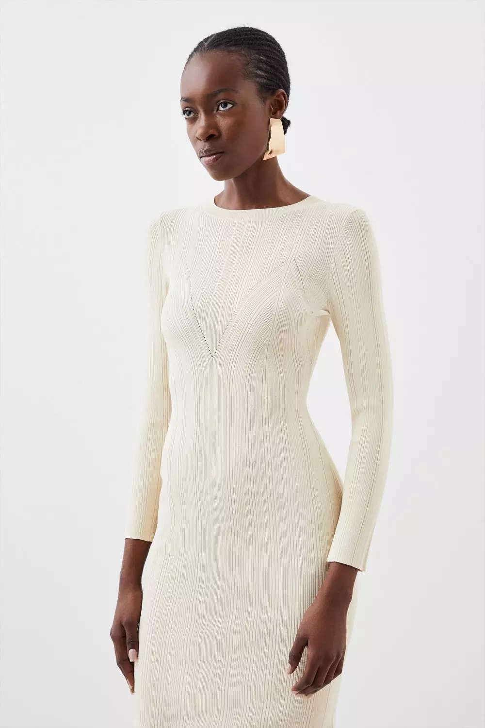 Long sleeve ribbed outlet midaxi dress