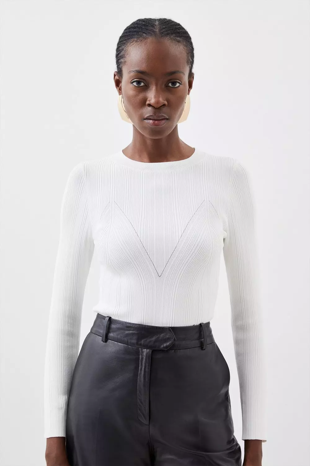 Basic White Rib Longsleeve Crop Top