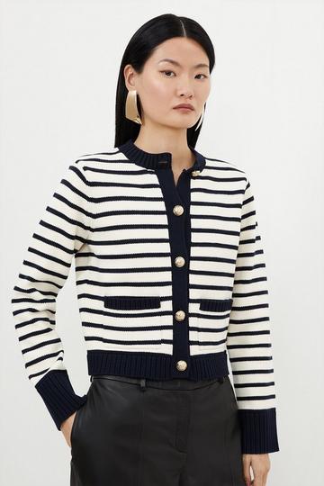 Cotton Cropped Knit Boxy Striped Cardigan stripe