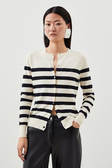 Multi Viscose Blend Knit Striped Cardigan
