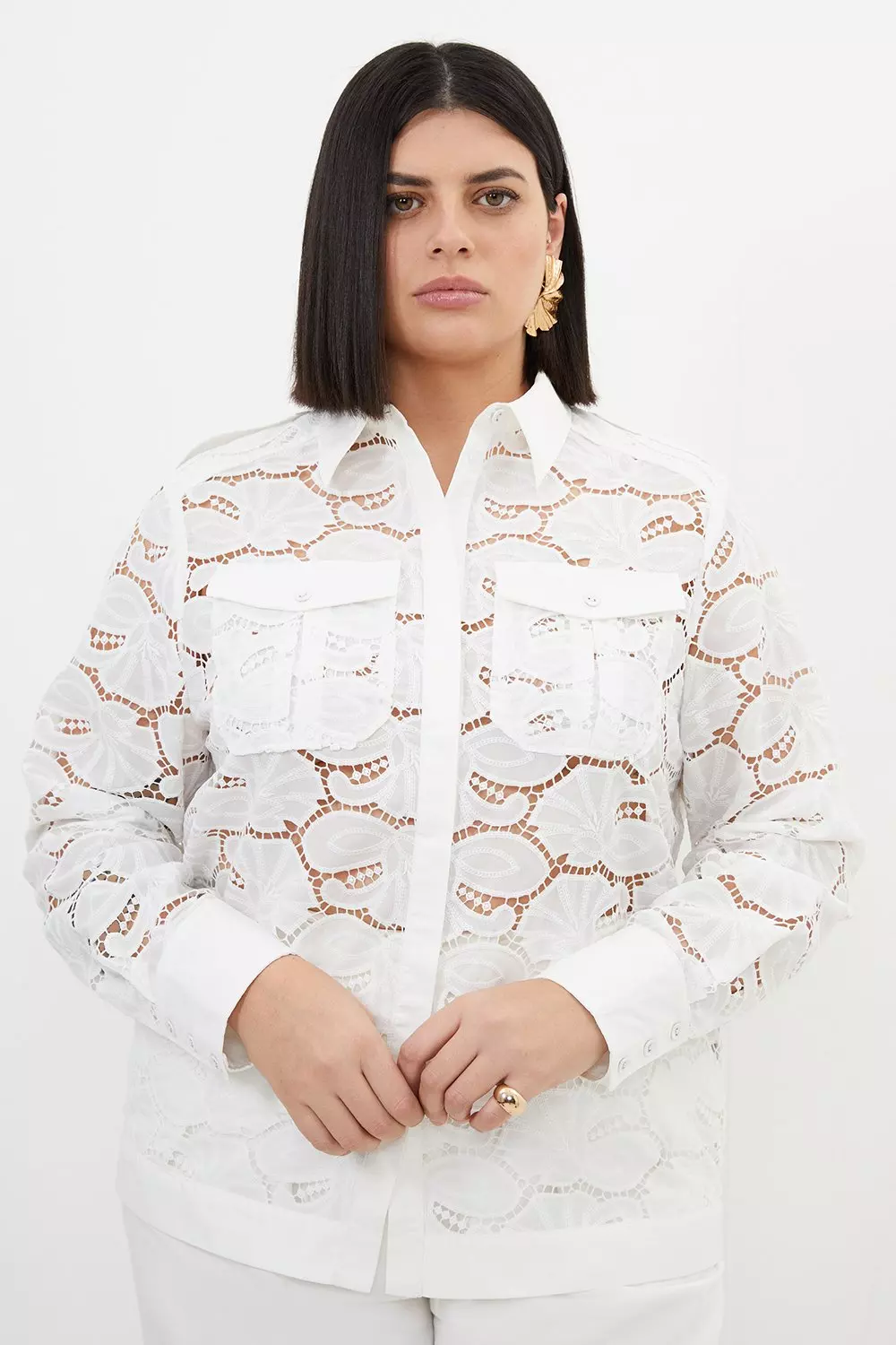 Plus Size Cotton Cutwork Woven Shirt | Karen Millen