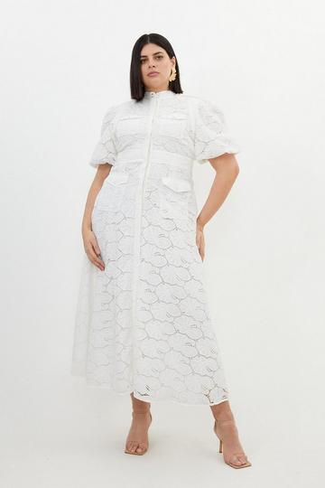White Plus Size Cotton Cutwork Woven Maxi Dress