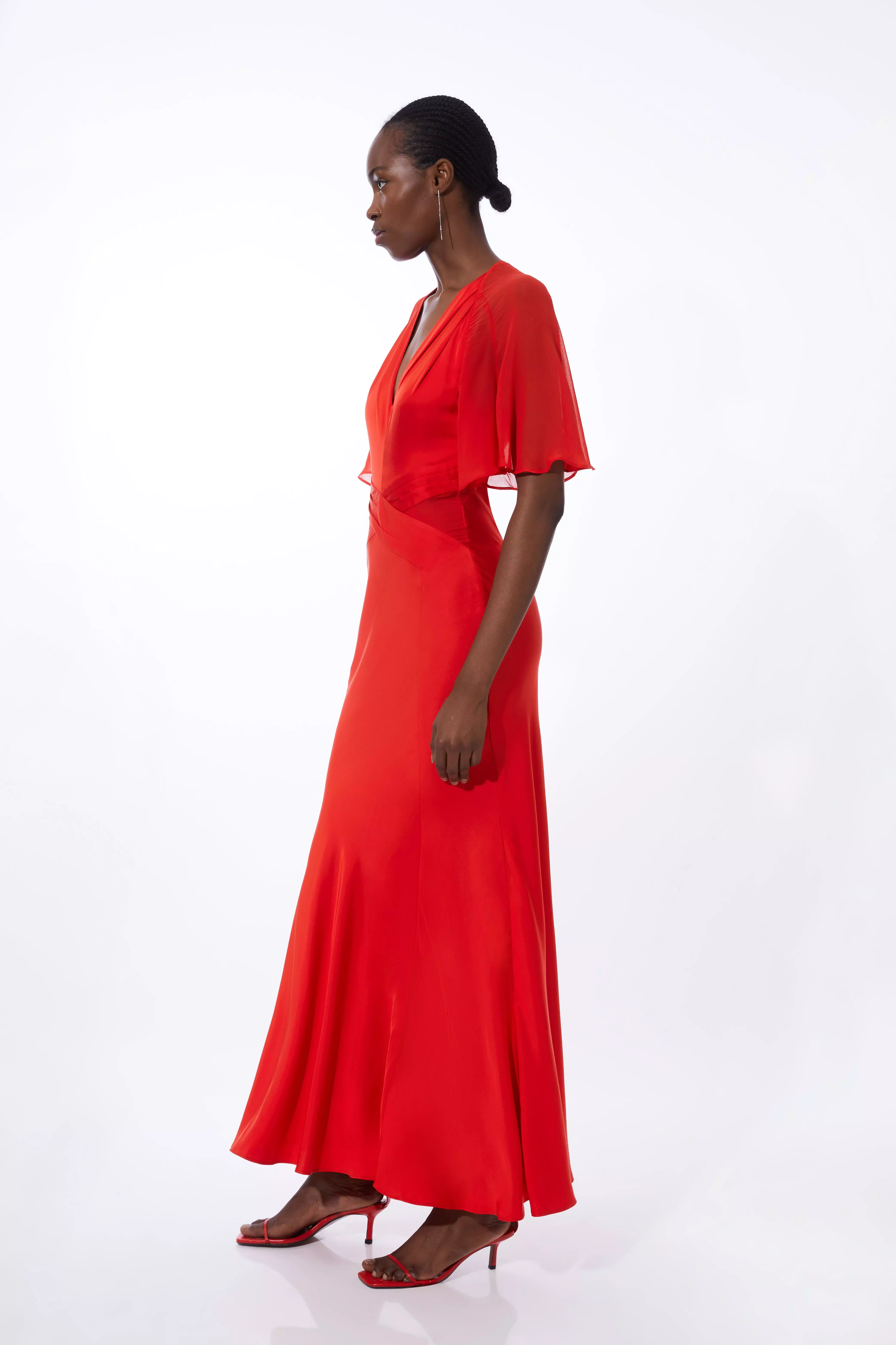 2306038- Embroidered Eyelet Maxi Dress - RED / S