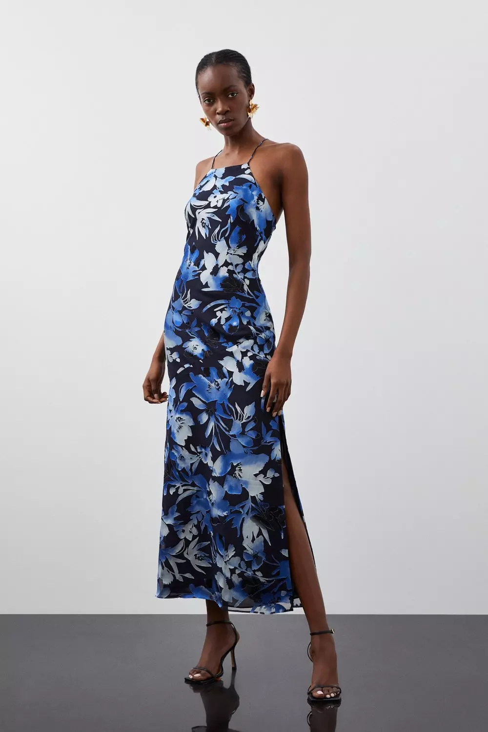 Satin Floral Devore Woven Strappy Maxi Dress Karen Millen