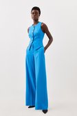 Blue Tailored Stretch Wide Leg Pants