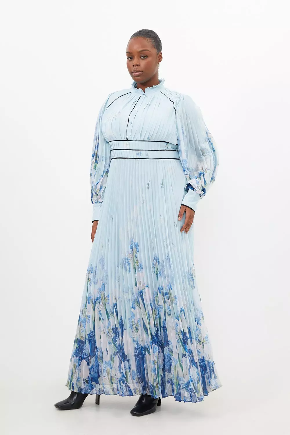 Pleated floral hot sale maxi dress