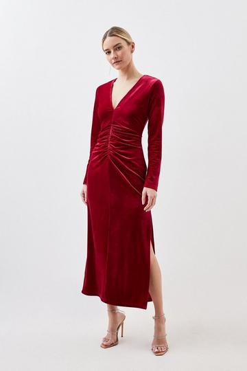 Red Petite Stretch Velvet Jersey Maxi Dress
