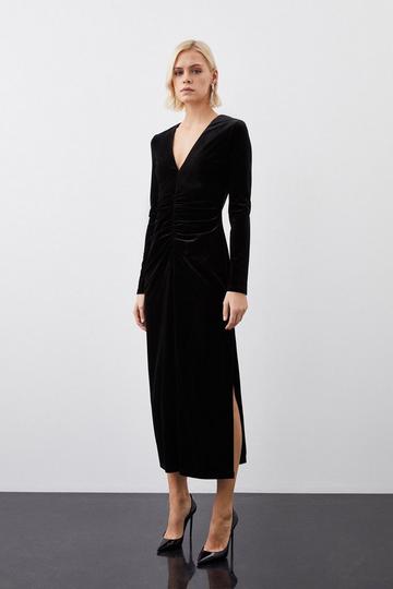 Stretch Velvet Jersey Maxi Dress black