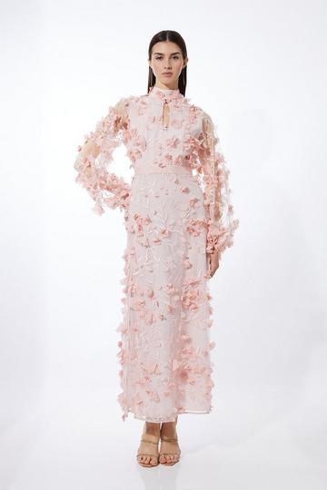 Floral Applique Woven Maxi Dress blush