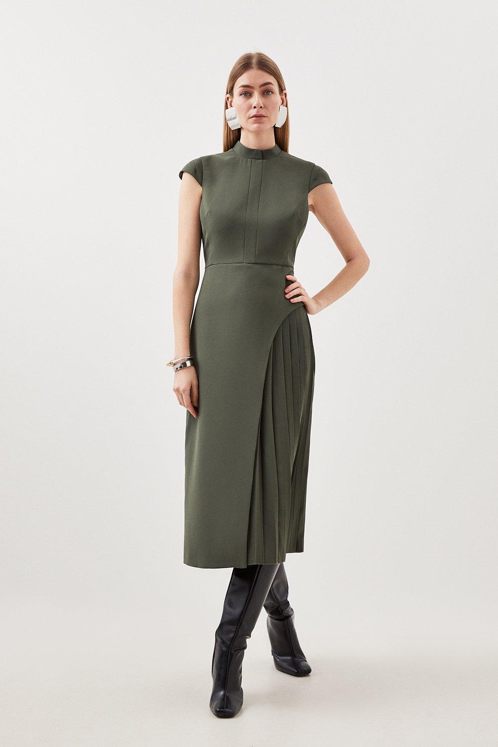 Karen millen green pleated dress sale