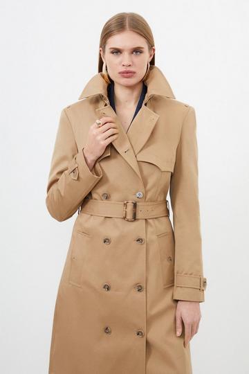 Camel Beige Petite Tailored Belted Trench Coat