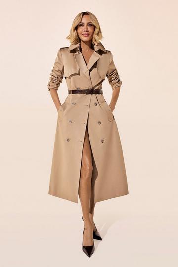 Camel Beige Tailored Belted Trench Coat