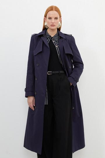 Tailored Belted Trench Coat navy