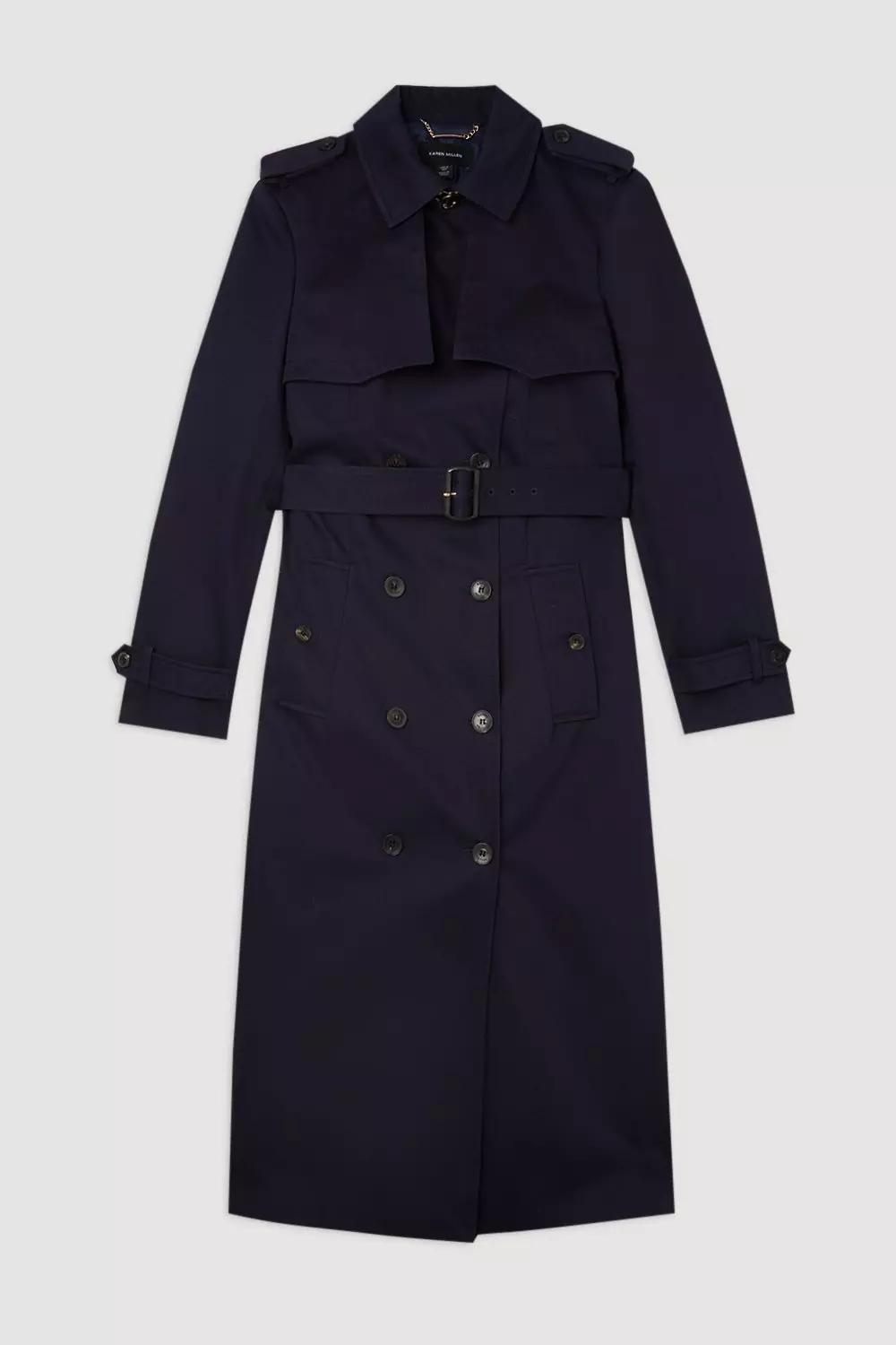 Belted navy trench coat dress