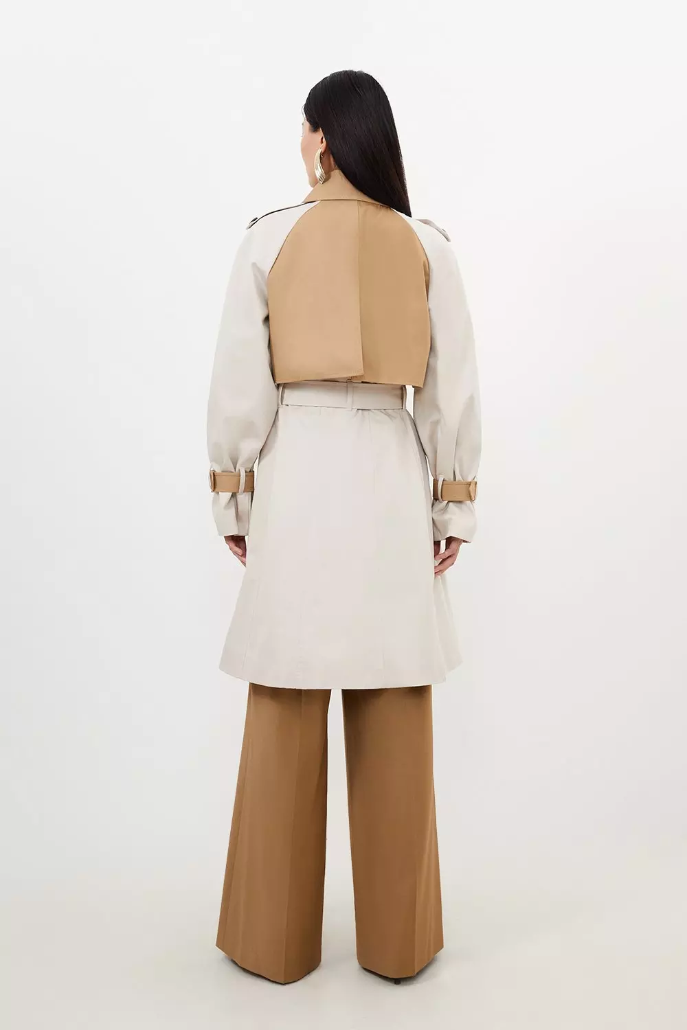 Tailored Full Skirt Color Block Midi Trench Coat | Karen Millen