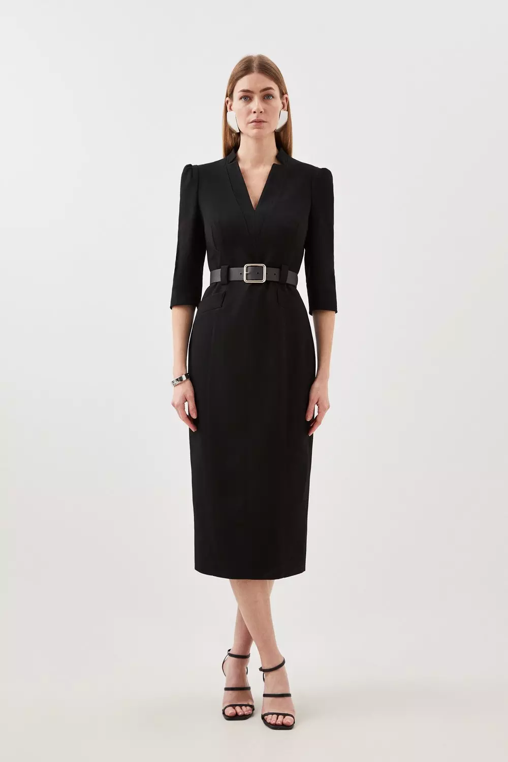 Structured Crepe Forever Belted Midaxi Pencil Dress Karen Millen