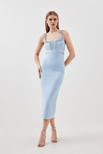 Figure Form Bandage Knit Embellished Midi Column Dress pale blue
