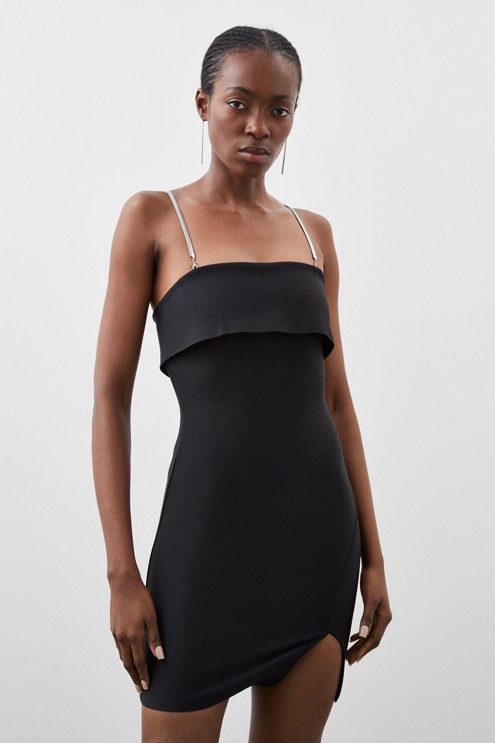 Black bodycon strap dress sale