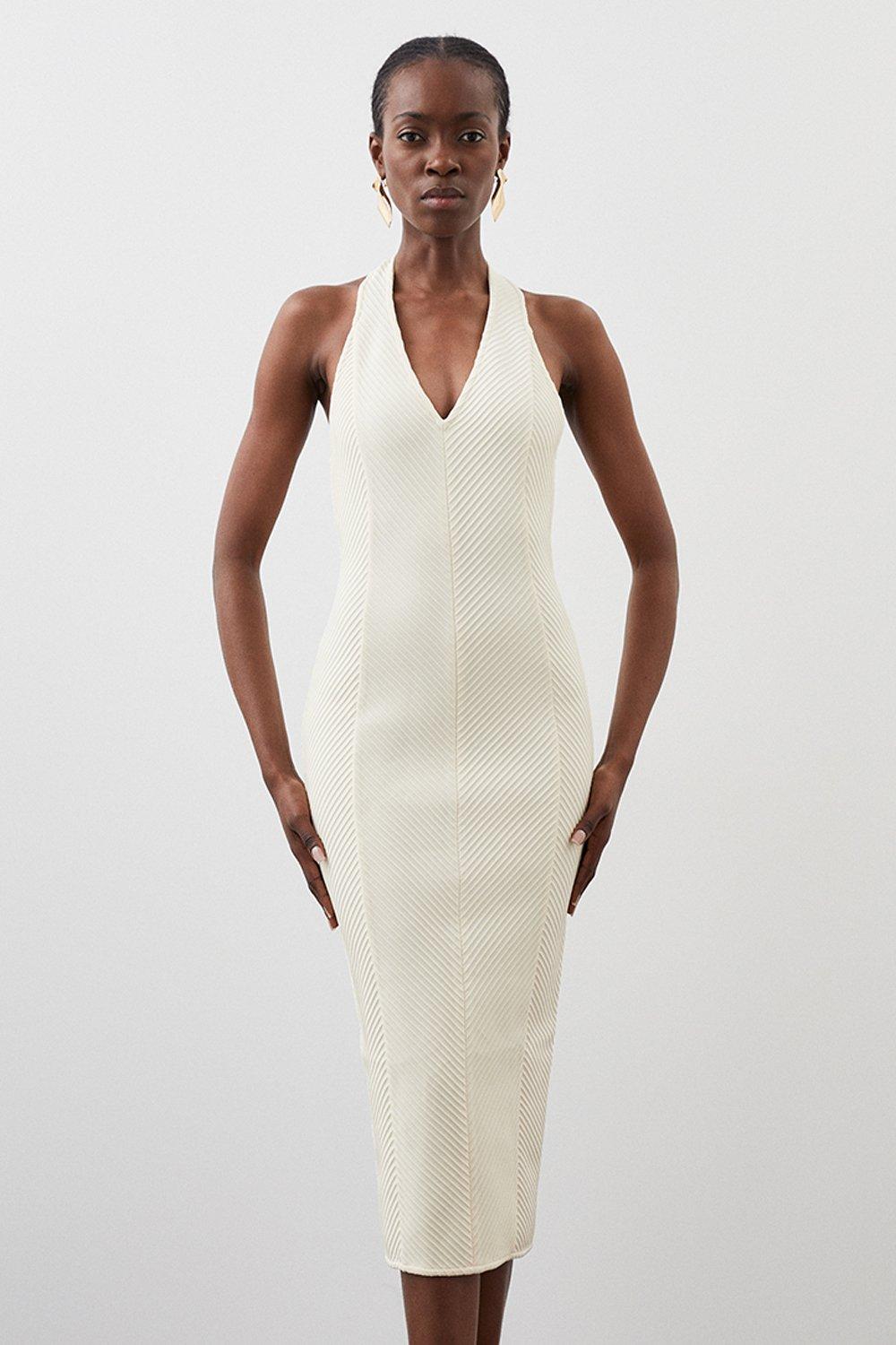 Figure Form Bandage Textured Knit Halter Top | Karen Millen