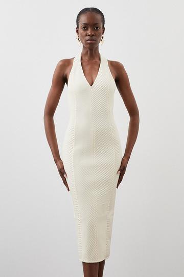 Figure Form Bandage Textured Knit Halter Midi Dress coconut