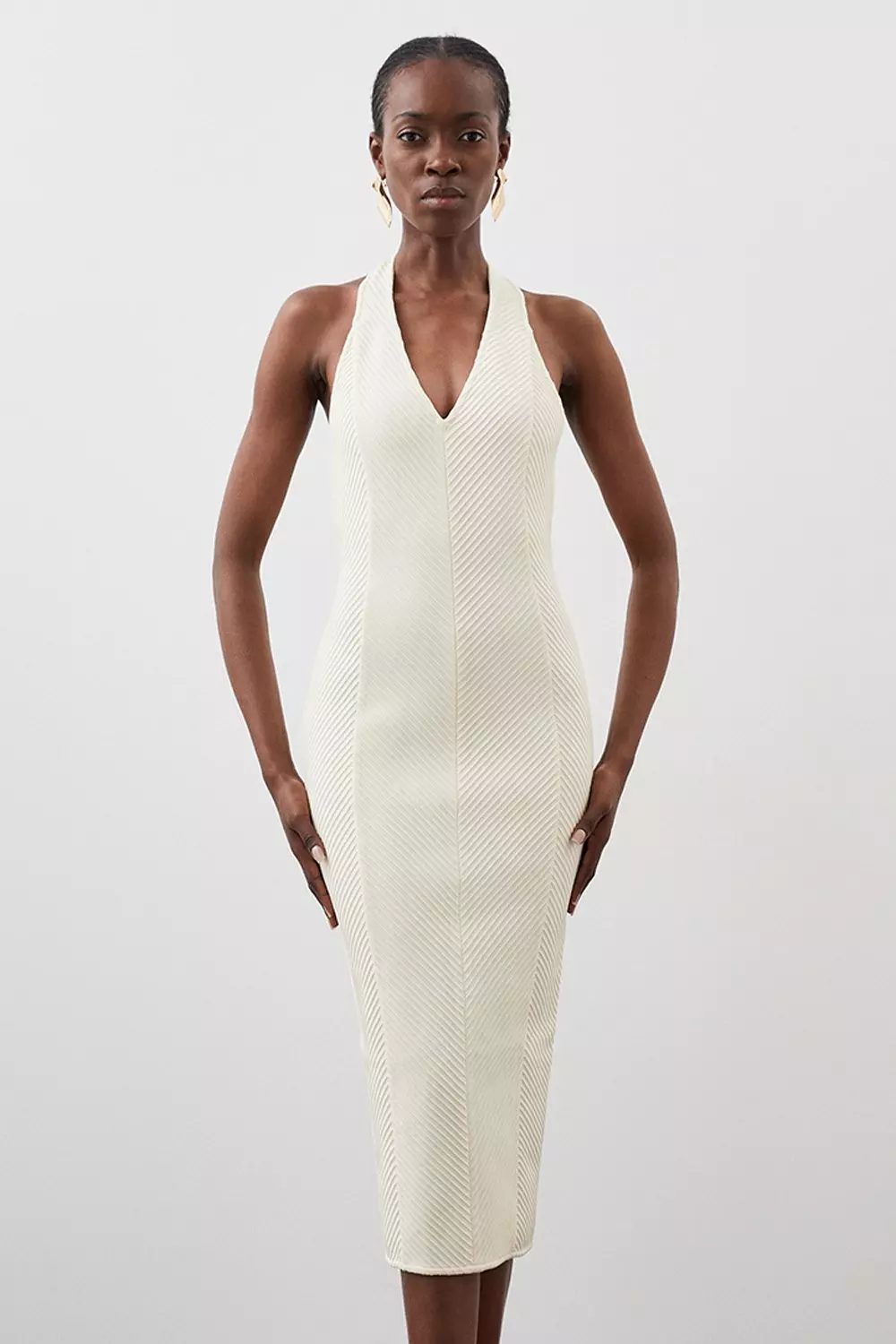 Figure Form Bandage Textured Knit Halter Midi Dress | Karen Millen