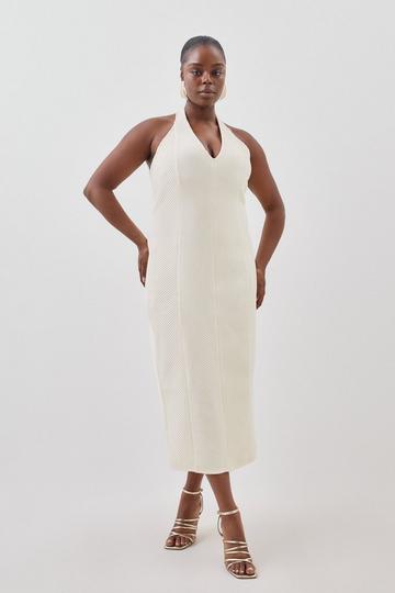 Plus Size Figure Form Bandage Textured Knit Midi Dress coconut