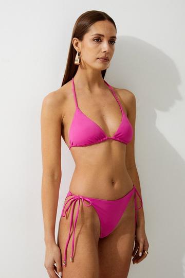 Pink Ruched Detail Cheeky Tie Side Bikini Bottoms