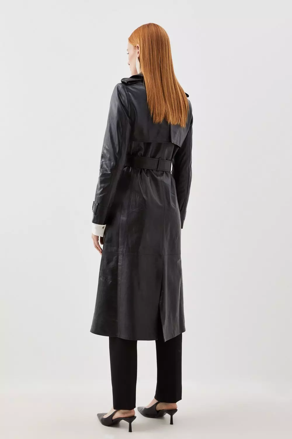 Petite leather trench hot sale coat