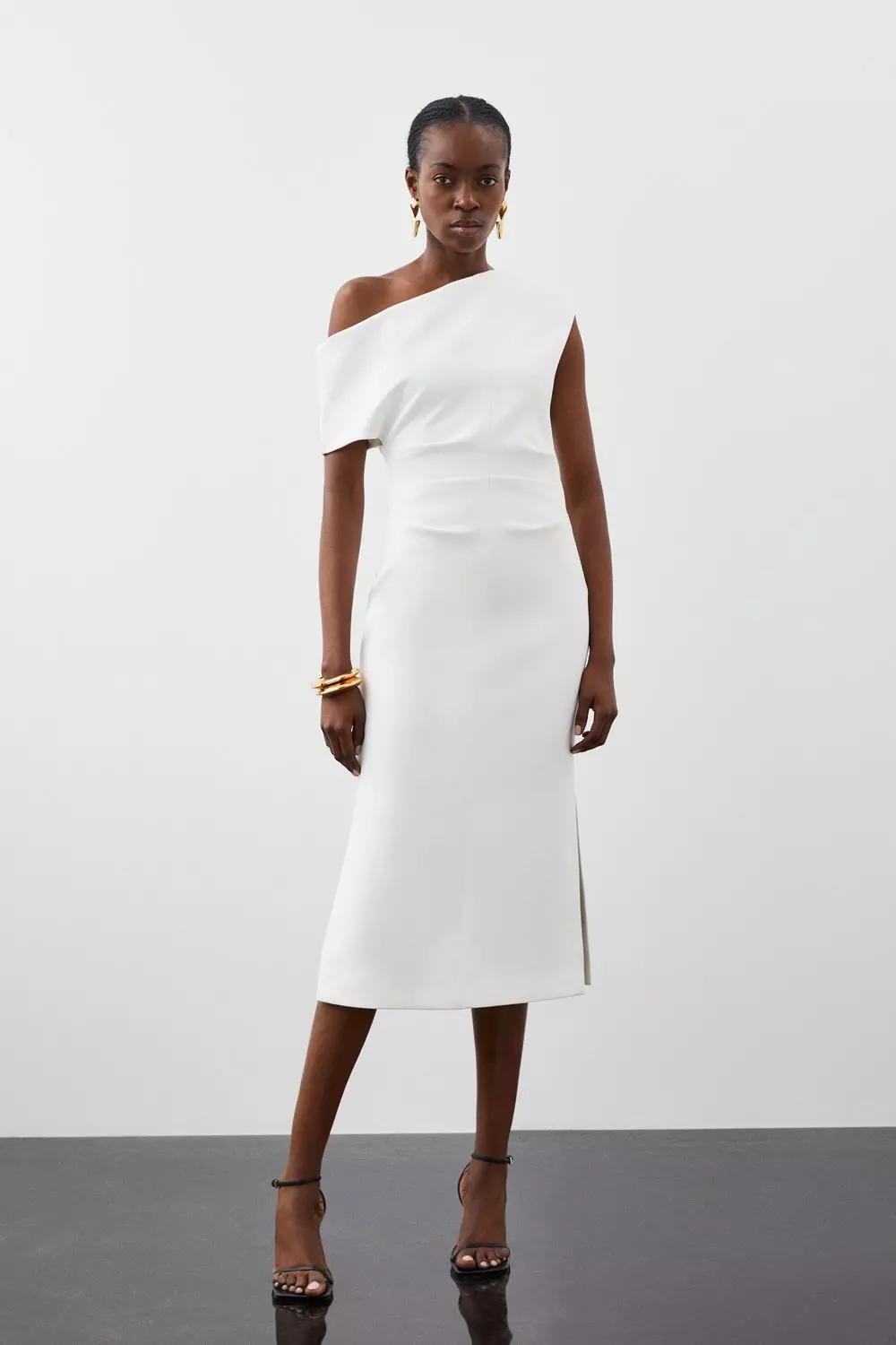 ASYMMETRIC GATHERED MIDI DRESS curated on LTK