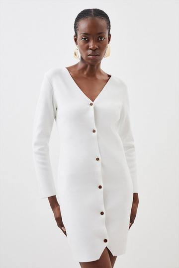 Ivory White Petite Compact Knit Wool Look Mini Dress
