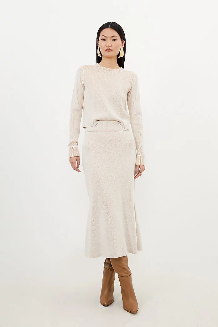 Viscose Blend Plaited Rib Knit Midi Skirt | Karen Millen