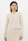 Neutral Viscose Blend Plaited Rib Knit Cropped Top