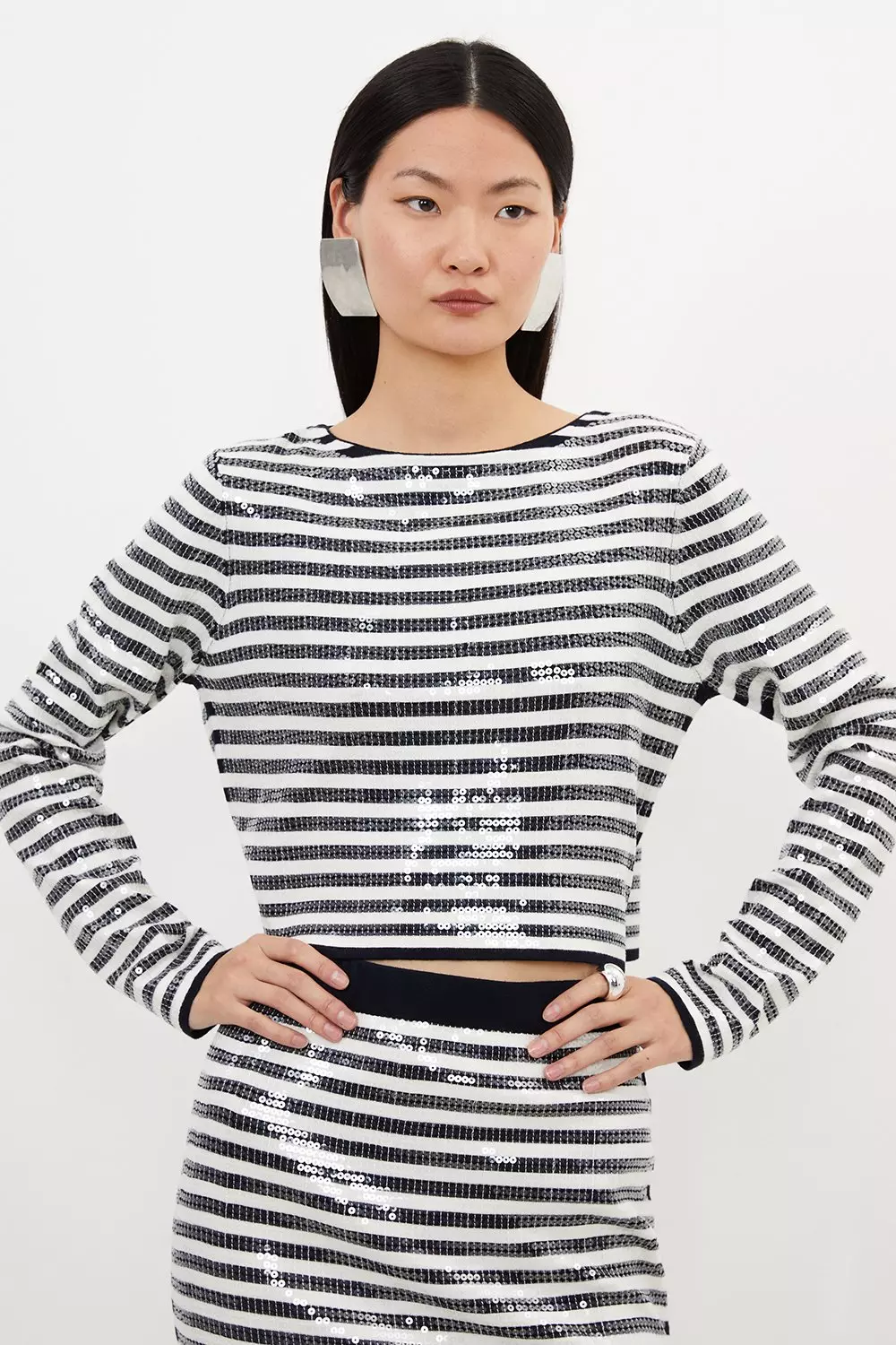 Black sequin stripe long best sale sleeve top