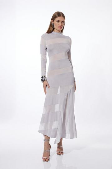 Viscose Blend Slinky Knit Panelled Maxi Dress neutral