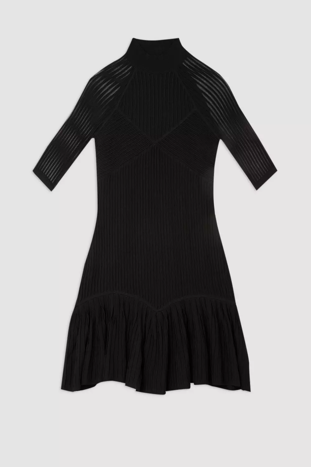 Viscose Blend Sheer Knit Peplum Mini Dress | Karen Millen