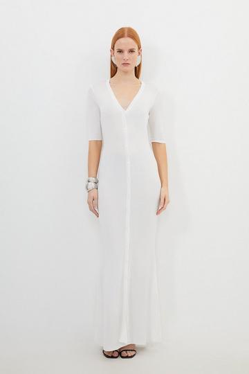 Cream White Petite Viscose Blend Knit Sheer Skirt Midaxi Dress