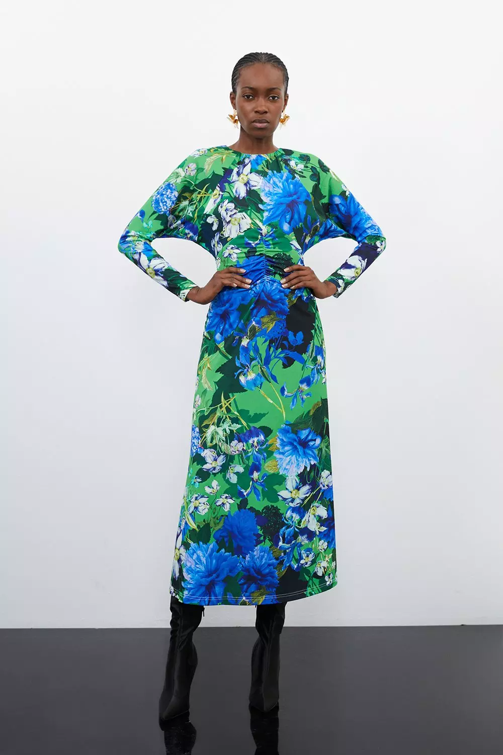 Petite Floral Jungle Jersey Crepe Batwing Sleeve Maxi Dress