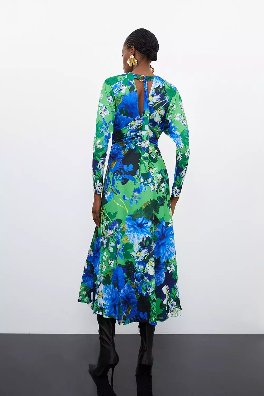 Cobalt tropical print batwing sleeve outlet split leg maxi dress