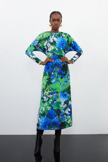 Multi Floral Jungle Jersey Crepe Batwing Sleeve Maxi Dress