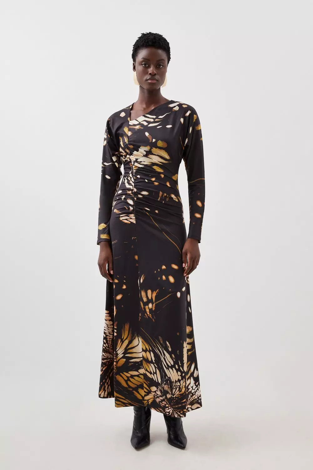 Petite Butterfly Print Asymmetric Jersey Crepe Maxi Dress Karen