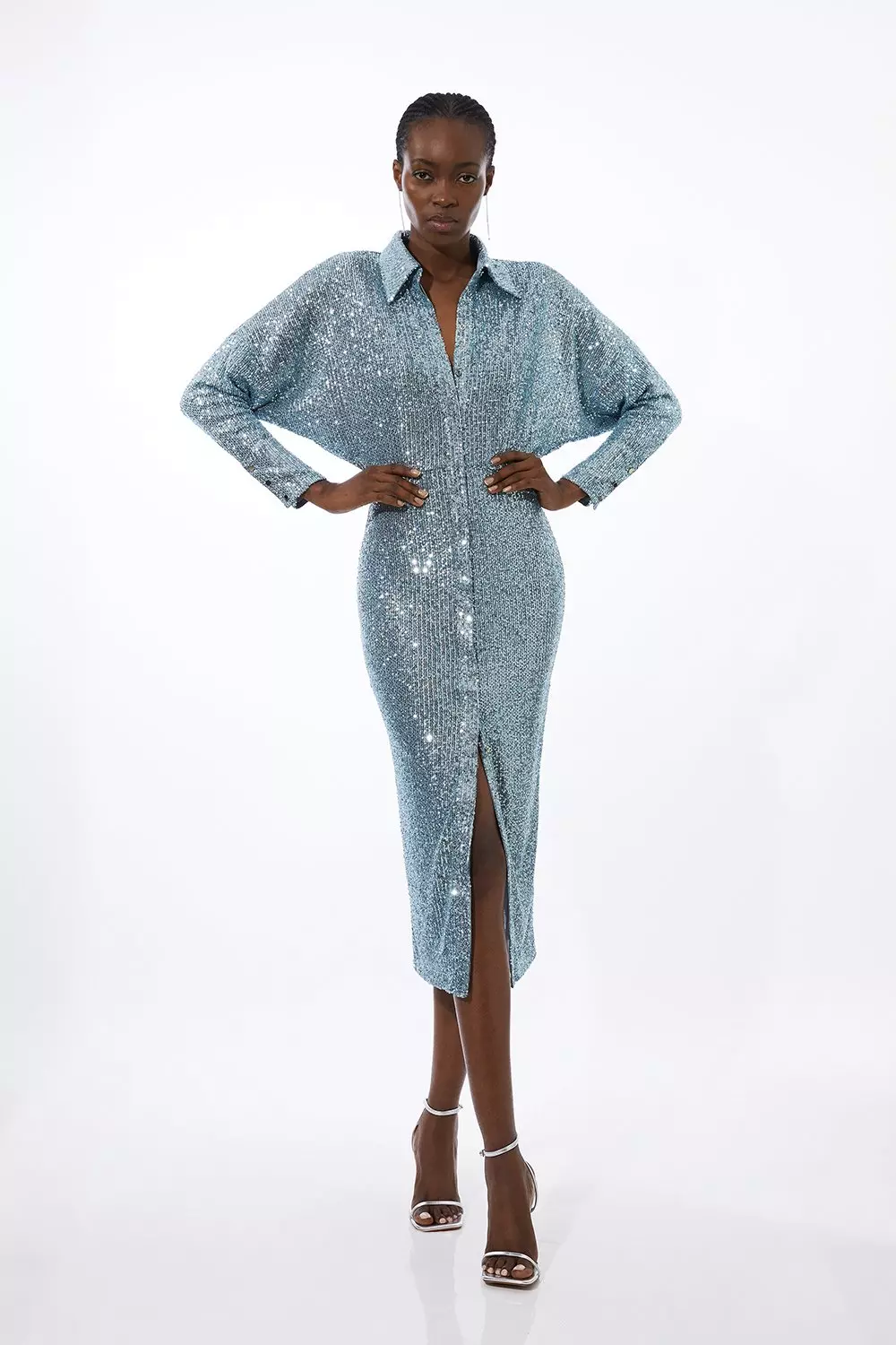 Tall Stretch Jersey Sequin Shirt Maxi Dress Karen Millen