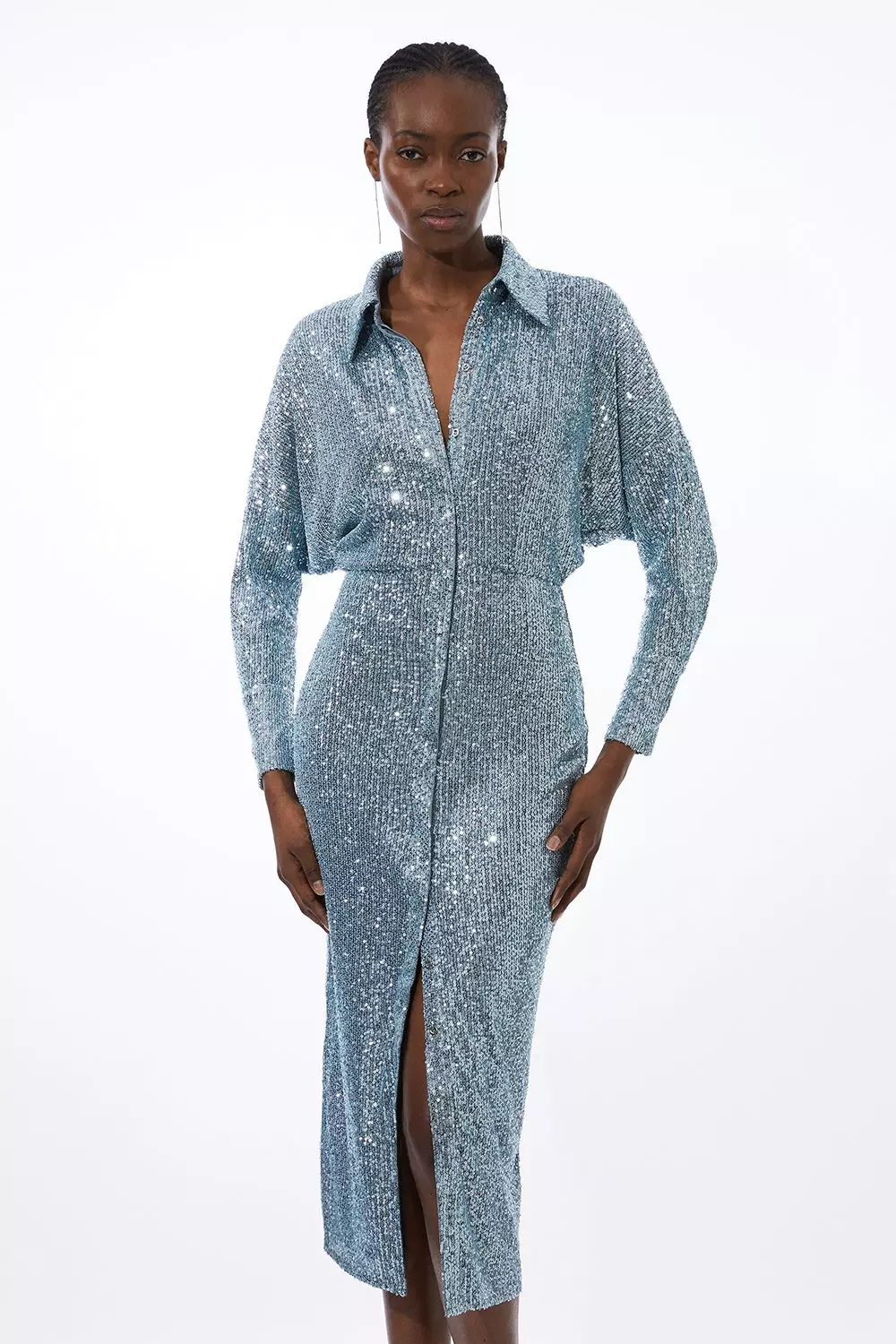 Petite Stretch Jersey Sequin Shirt Maxi Dress