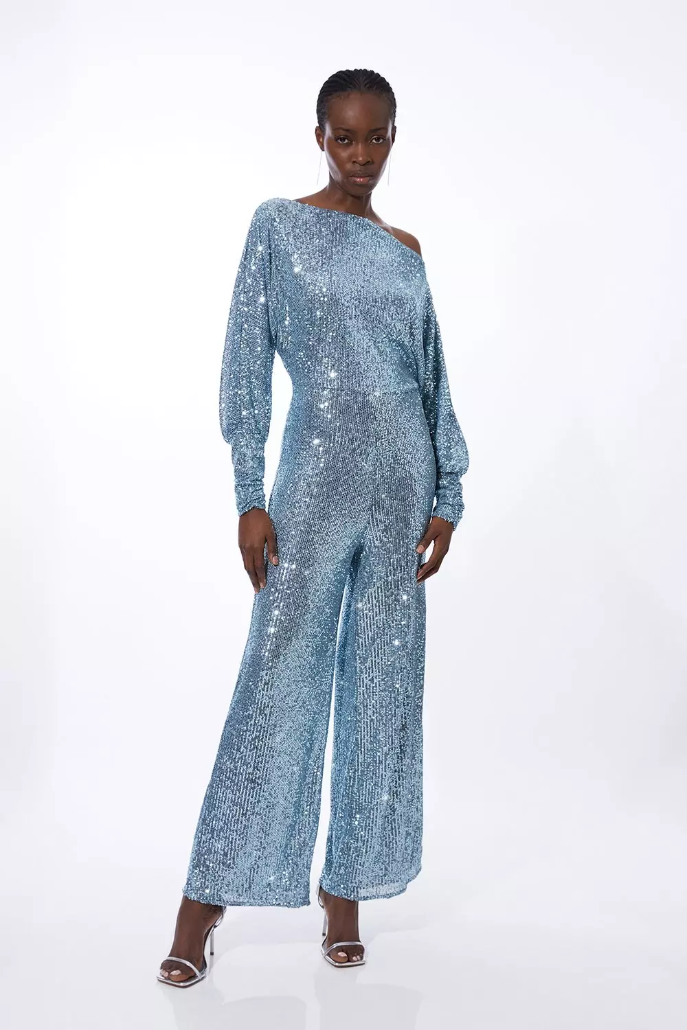 Hand-embroidered Sequin Stretch Jersey Flared Jumpsuit