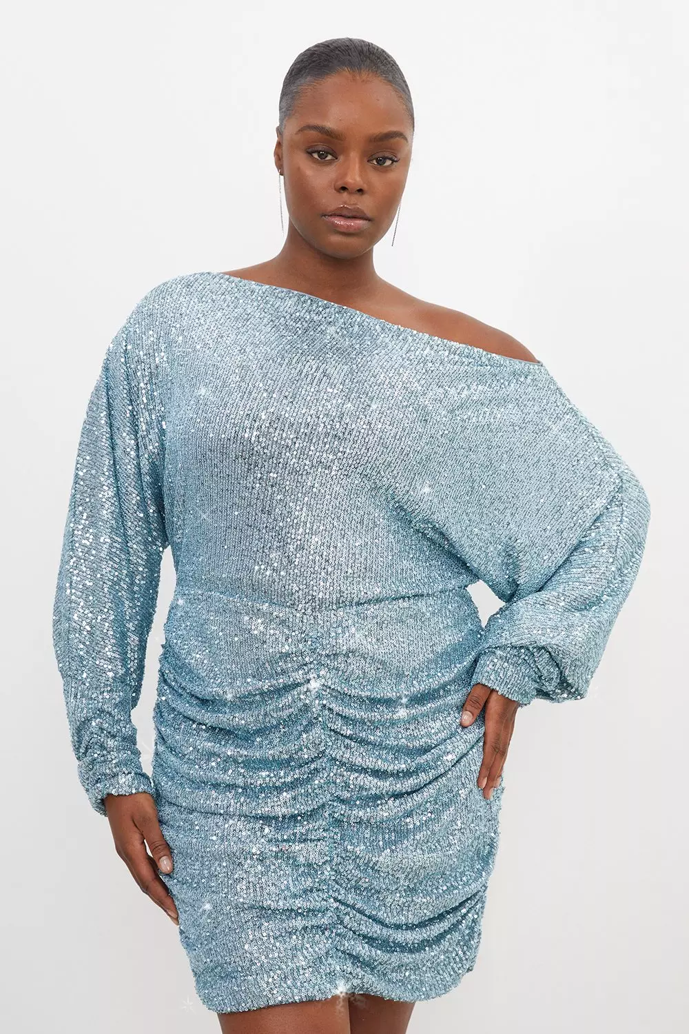 Long sleeve sparkle dress plus size sale