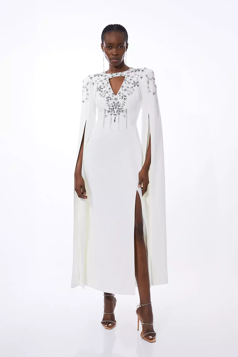 White cape maxi store dress