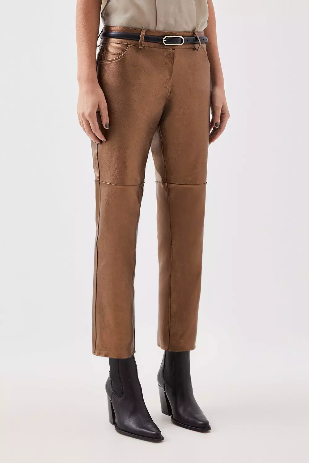 The Founder Metallic Stretch Leather 5 Pocket Jean | Karen Millen