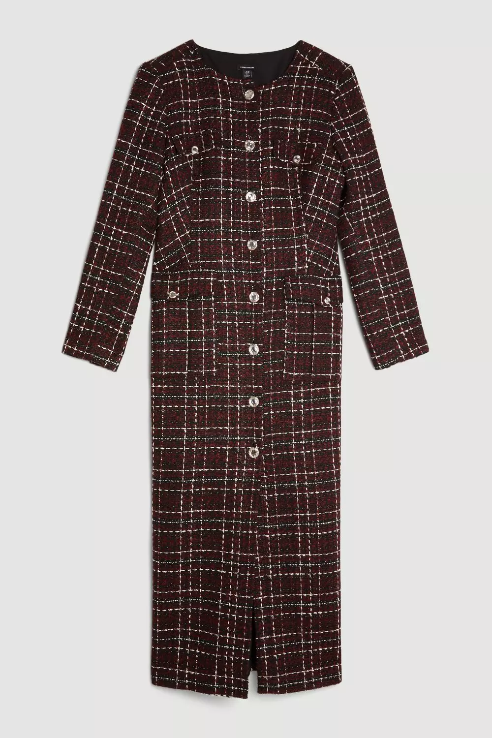 Tailored Check Boucle Pocket Detail Long Sleeve Midi Dress Karen Millen