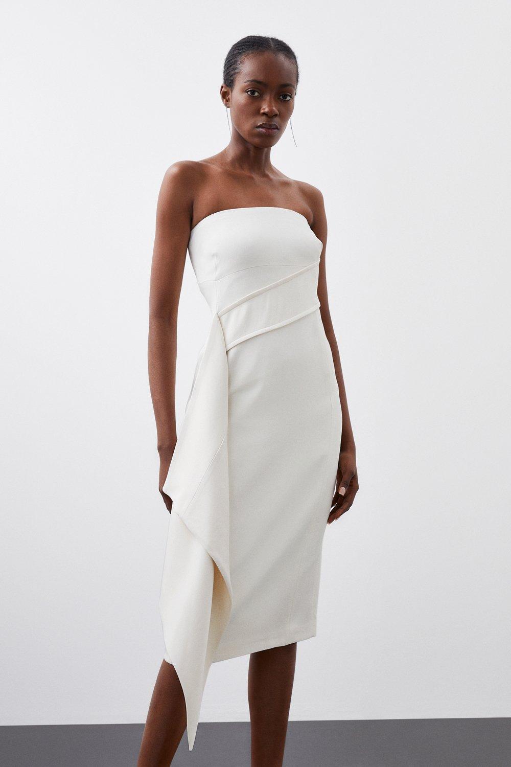 Monochrome bandeau contrast outlet detail fishtail midi dress