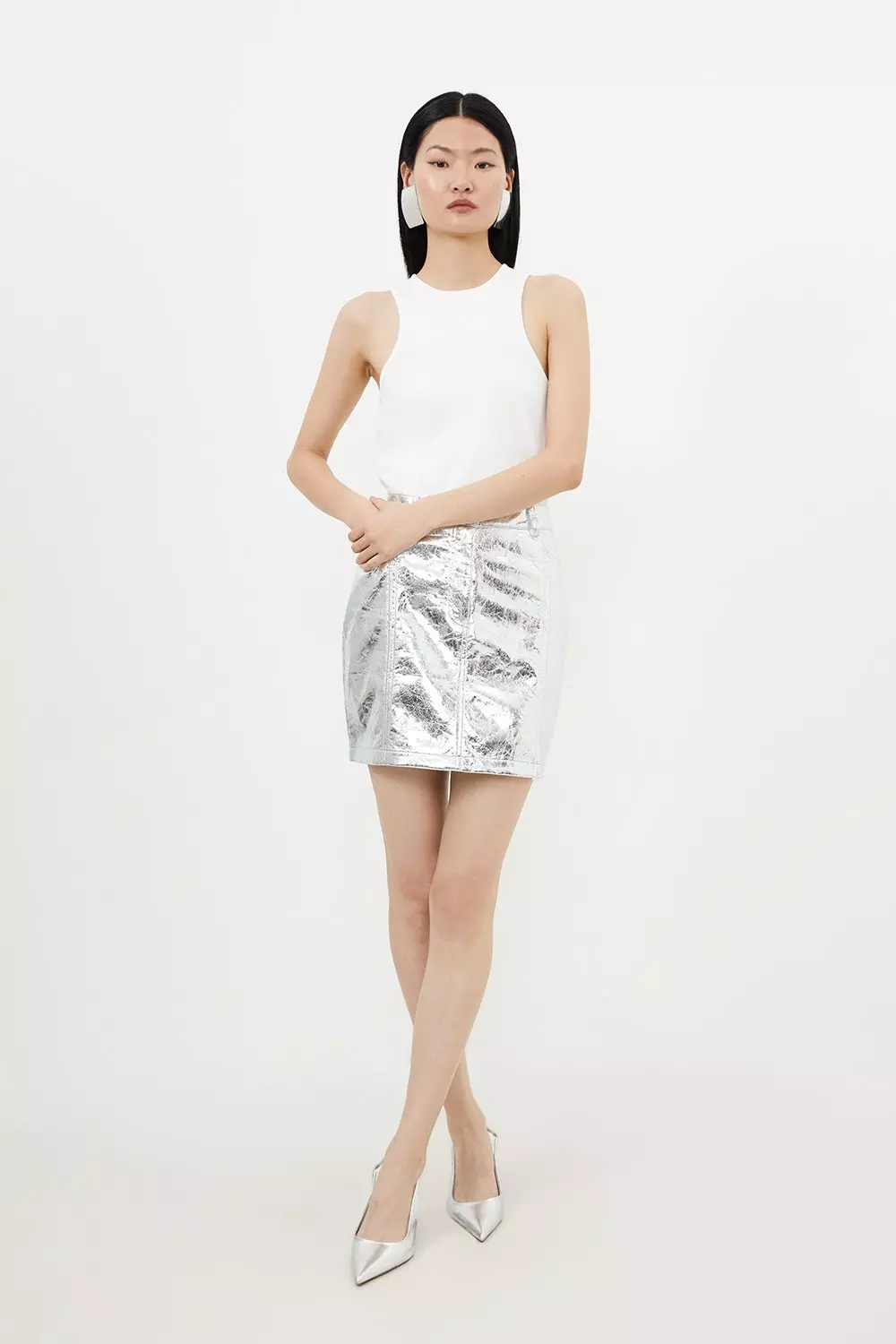 Metallic Faux Leather Midi Skirt | Karen Millen