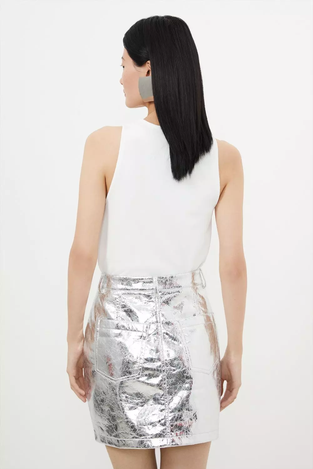 Metallic Faux Leather Midi Skirt | Karen Millen